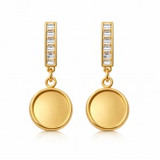1 Paire de Support Boucle d'Oreille en Acier Inoxydable Doré Zircon pour Cabochon 12mm