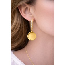 1 Paire de Support Boucle d'Oreille en Acier Inoxydable Doré Zircon pour Cabochon 12mm