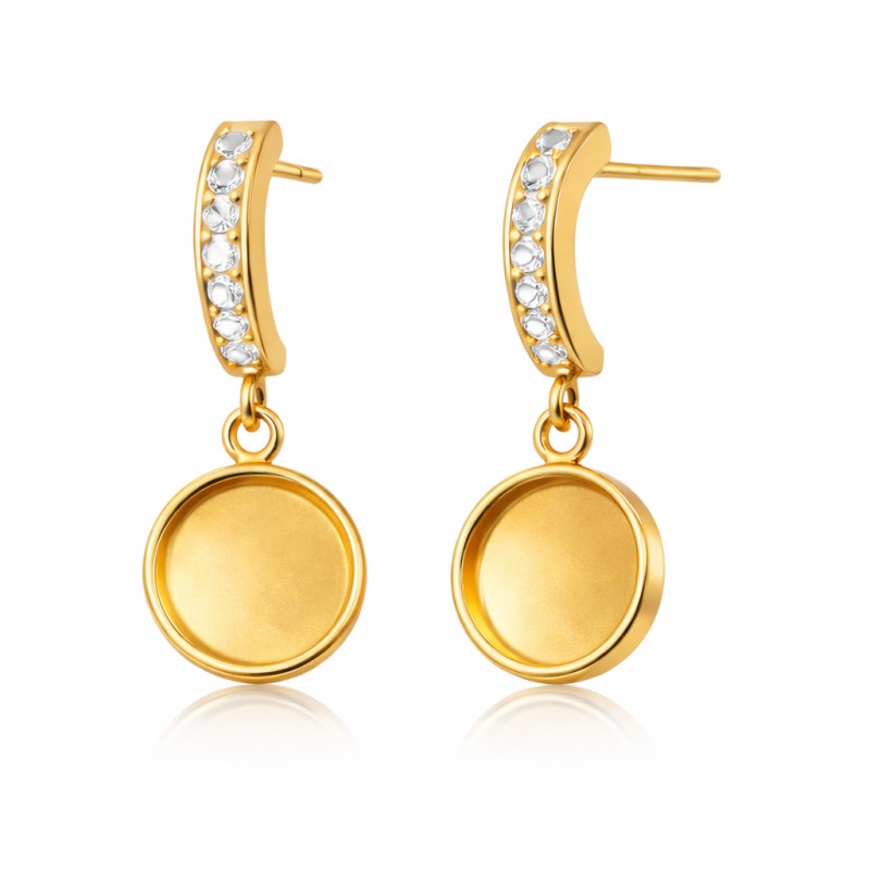 1 Paire de Support Boucle d'Oreille en Acier Inoxydable Doré Zircon pour Cabochon 12mm