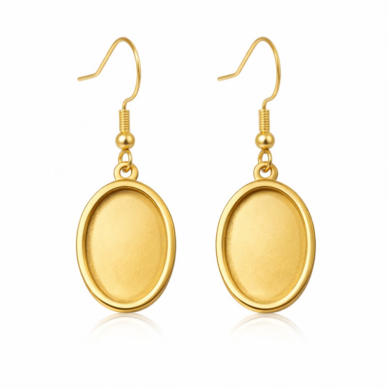 1 Paire de Support Boucle d'Oreille Doré en Acier Inoxydable pour Cabochon 13x18mm