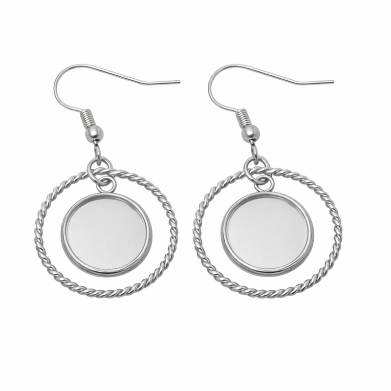1 Paire de Support Boucle d'Oreille en Acier Inoxydable pour Cabochon 12mm