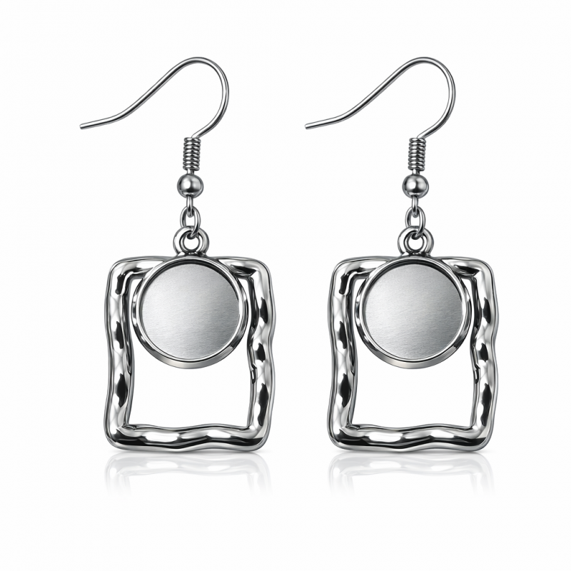 1 Paire de Support Boucle d'Oreille en Acier Inoxydable Argenté pour Cabochon 12mm