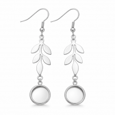 1 Paire de Support Boucle d'Oreille Feuilles en Acier Inoxydable Argenté pour Cabochon 10mm pour la Création de Bijoux Fantaisie