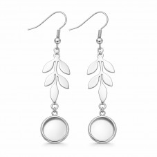 1 Paire de Support Boucle d'Oreille Feuilles en Acier Inoxydable Argenté pour Cabochon 10mm pour la Création de Bijoux Fantaisie