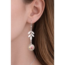 1 Paire de Supports Boucles d'Oreilles Feuilles en Acier Inoxydable Argenté pour Cabochon 10mm