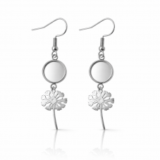 1 Paire de Support Boucle d'Oreille Pissenlit en Acier Inoxydable Argenté pour Cabochon 10 ou 12mm Création de Bijoux Fantaisie