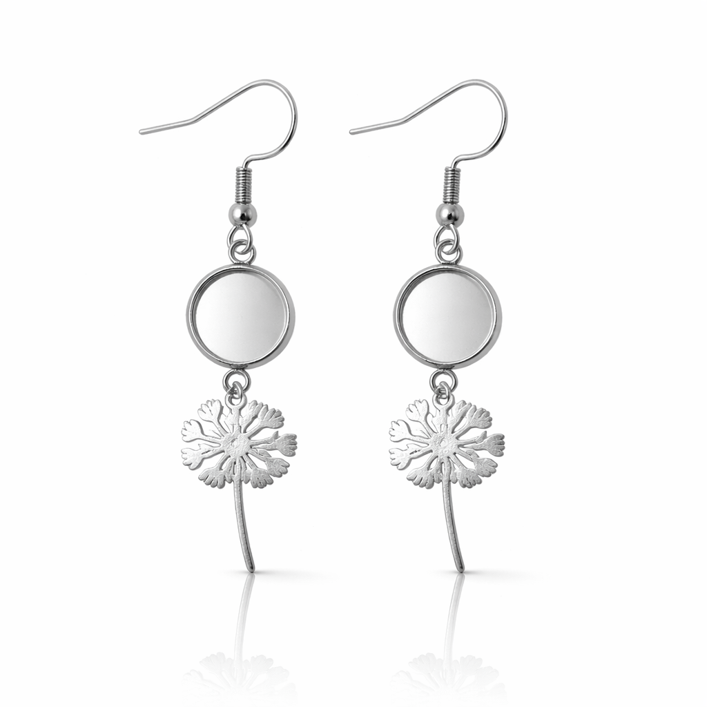 1 Paire de Support Boucle d'Oreille Pissenlit en Acier Inoxydable Argenté pour Cabochon 10 ou 12mm