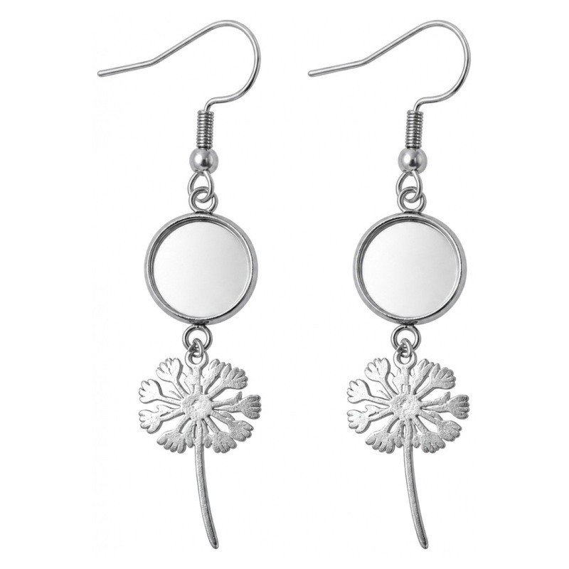 1 Paire de Supports Boucles d'Oreilles Pissenlit en Acier Inoxydable Argenté pour Cabochon 10 ou 12mm