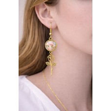 1 Paire de Support Boucle d'Oreille Rose en Acier Inoxydable Doré pour Cabochon 10 ou 12mm