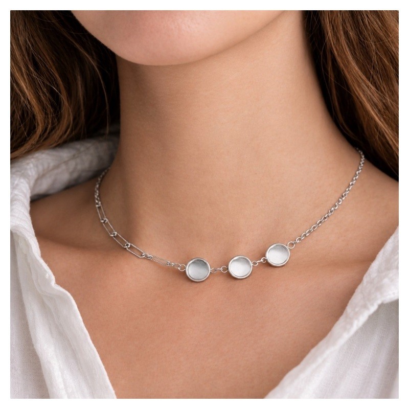 Collier Argenté pour Cabochon 12mm Chaîne Fine 1,2mm en Acier Inoxydable 60cm