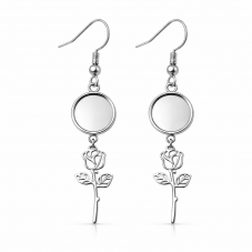 1 Paire de Support Boucle d'Oreille Rose en Acier Inoxydable Argenté pour Cabochon 12mm pour la Création de Bijoux Fantaisie