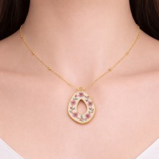 Breloque Couronne de Fleurs en Émail Acier Inoxydable Doré 34x24mm