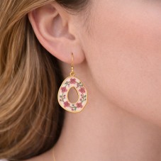 Breloque Couronne de Fleurs en Émail Acier Inoxydable Doré 34x24mm