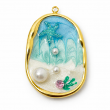 Breloque Étoile de Mer Perles en Émail Acier Inoxydable Doré 32x22mm pour la Création de Bijoux Fantaisie - DIY