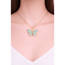 Breloque Papillon en Émail Bleu Acier Inoxydable Doré 29x22mm