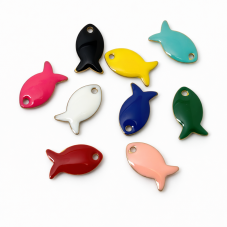 9 Breloques Poissons en Émail Coloré Métal Doré 14x8mm pour la Création de Bijoux Fantaisie - DIY