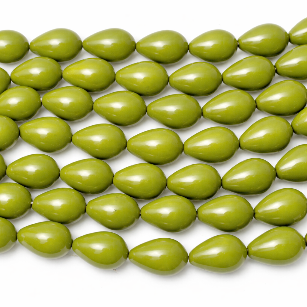 5 Perles Goutte en Pierre Synthétique Vert Olive 13x9mm