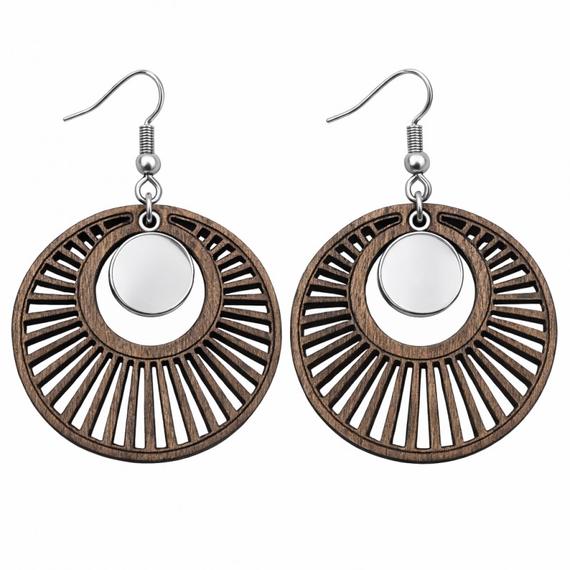 1 Paire de Support Boucle d'Oreille en Bois et en Acier Inoxydable pour Cabochon 12mm