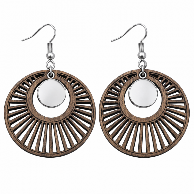 1 Paire de Supports Boucles d'Oreilles en Bois et Acier Inoxydable Argenté pour Cabochon 12mm