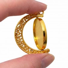Support Pendentif Lune Rotatif Mobile Double Face Doré pour Cabochon 25mm