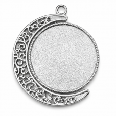 Support Pendentif Lune Rotatif Mobile Double Face Argenté pour Cabochon 25mm pour la Création de Bijoux Fantaisie - DIY