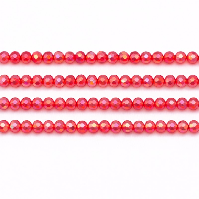 145 Perles à Facettes Rouge en Verre 4mm