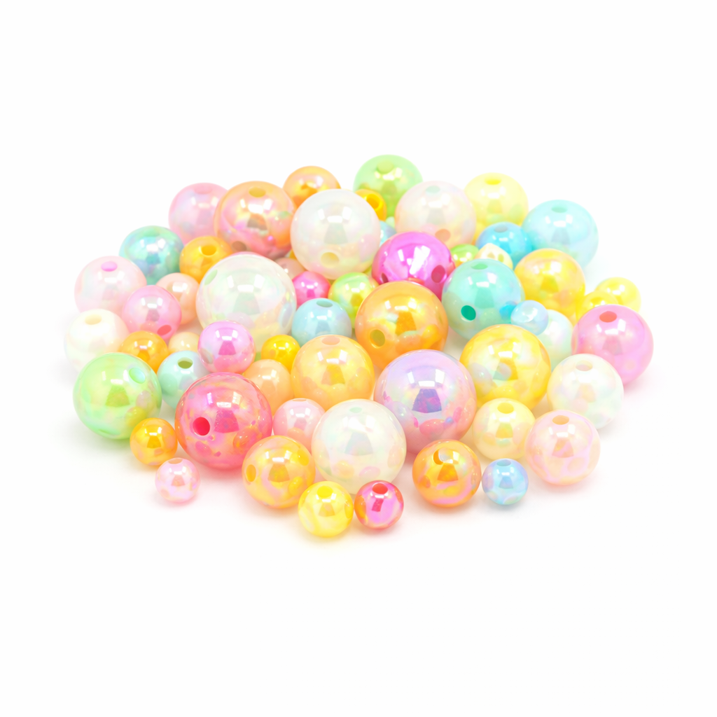 50 Perles en Acrylique Multicolores Brillantes Mixte 4 -10mm