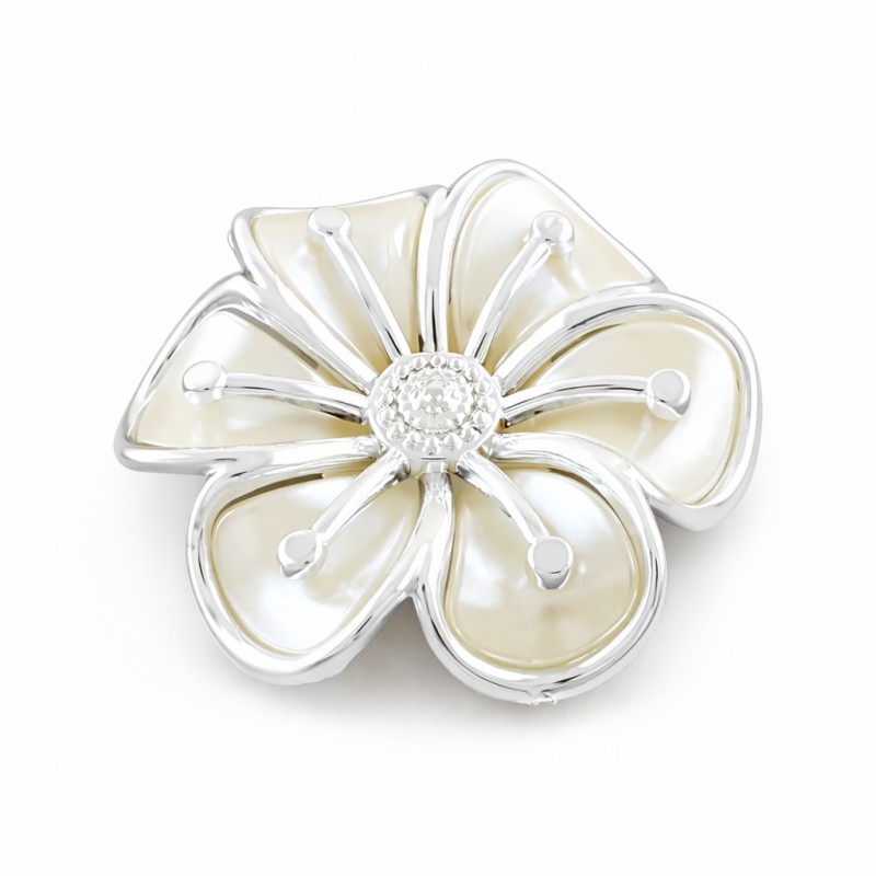 Grande Perle Fleur Blanche en Acrylique Liseret Argenté