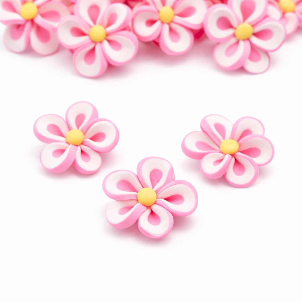 5 Perles Fleurs Rose en Pâte Polymère Fimo 20mm