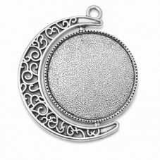 Support Pendentif Lune Rotatif Mobile Double Face Argenté pour Cabochon 20mm pour la Création de Bijoux Fantaisie - DIY