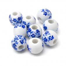 5 Perles en Céramique Orchidée Bleue et Blanche Vintage 8mm pour la Création de Bijoux Fantaisie - DIY