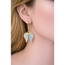 Breloque Ailes d'Ange en Émail Bleu Acier Inoxydable Doré 23x23mm