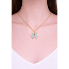 Breloque Ailes d'Ange en Émail Bleu Acier Inoxydable Doré 23x23mm