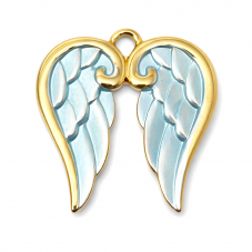 Breloque Ailes d'Ange en Émail Bleu Acier Inoxydable Doré 23x23mm pour la Création de Bijoux Fantaisie - DIY