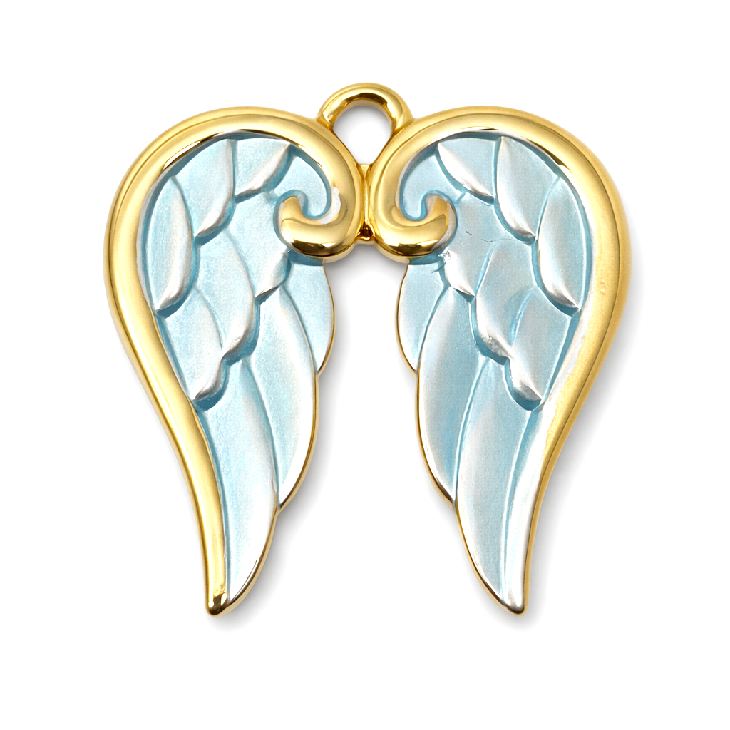 Breloque Ailes d'Ange en Émail Bleu Acier Inoxydable Doré 23x23mm
