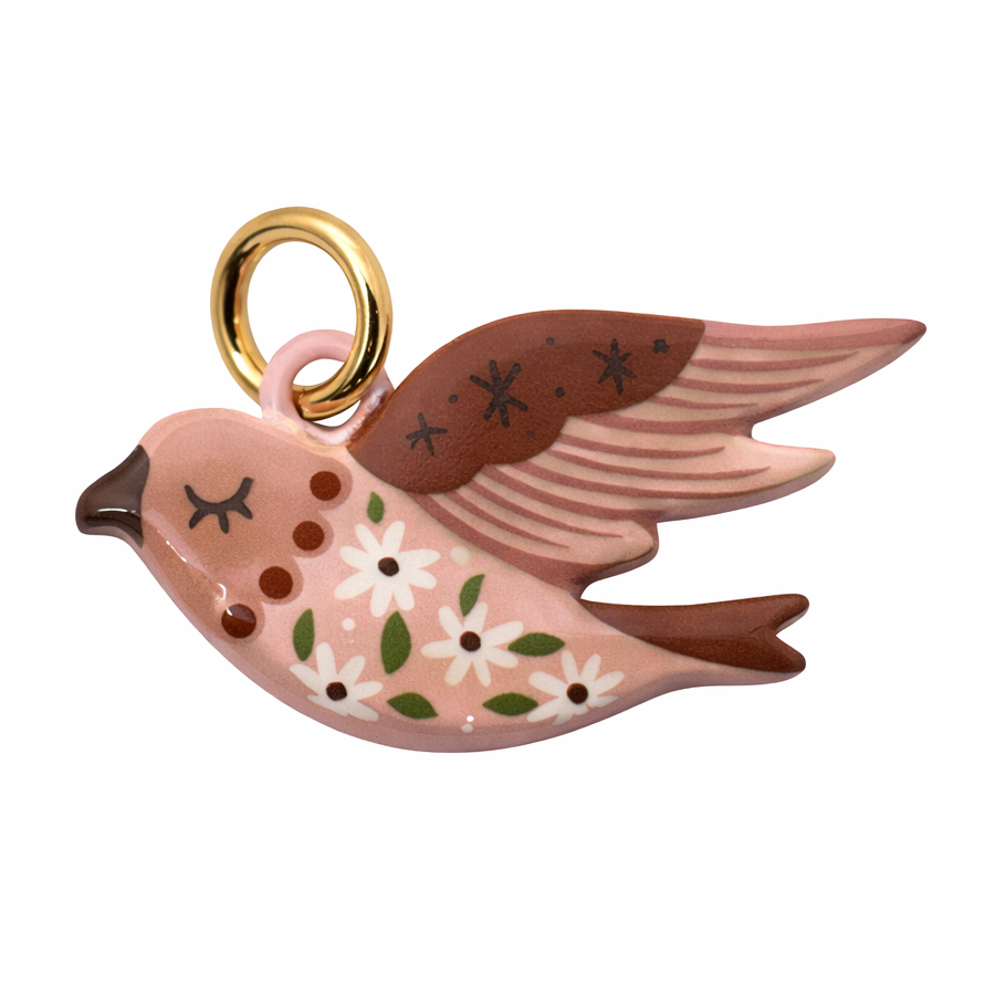Breloque Oiseau Fleurs 3D en Métal Doré 25x14mm