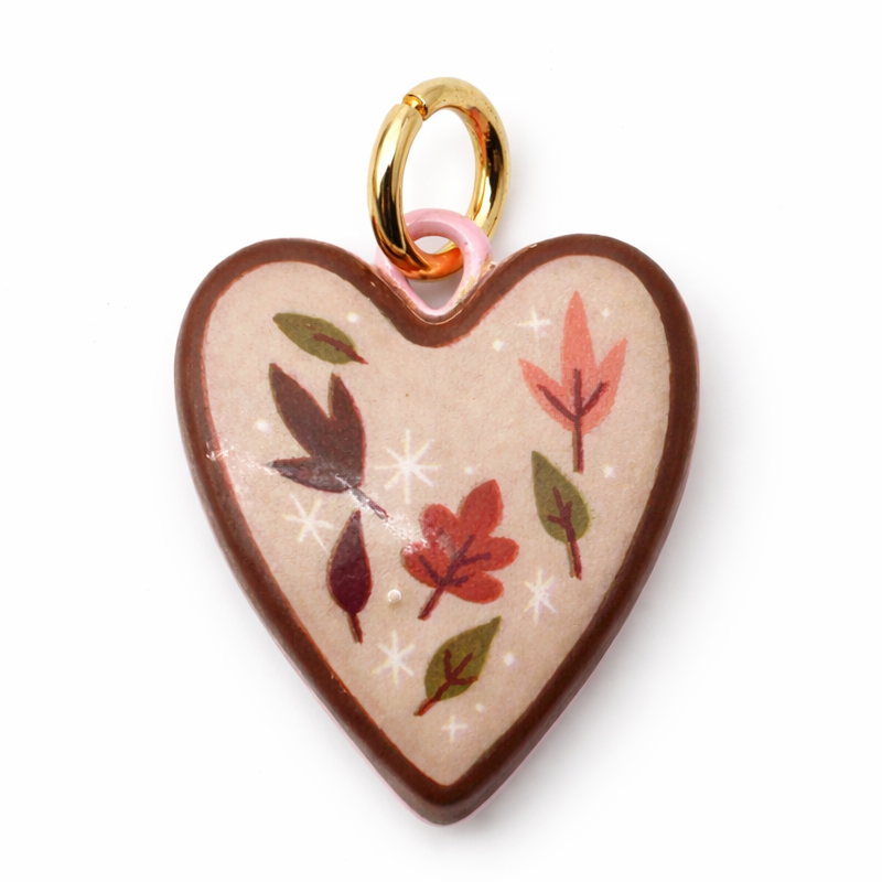 Breloque Coeur Feuilles 3D en Métal Doré 22x16mm
