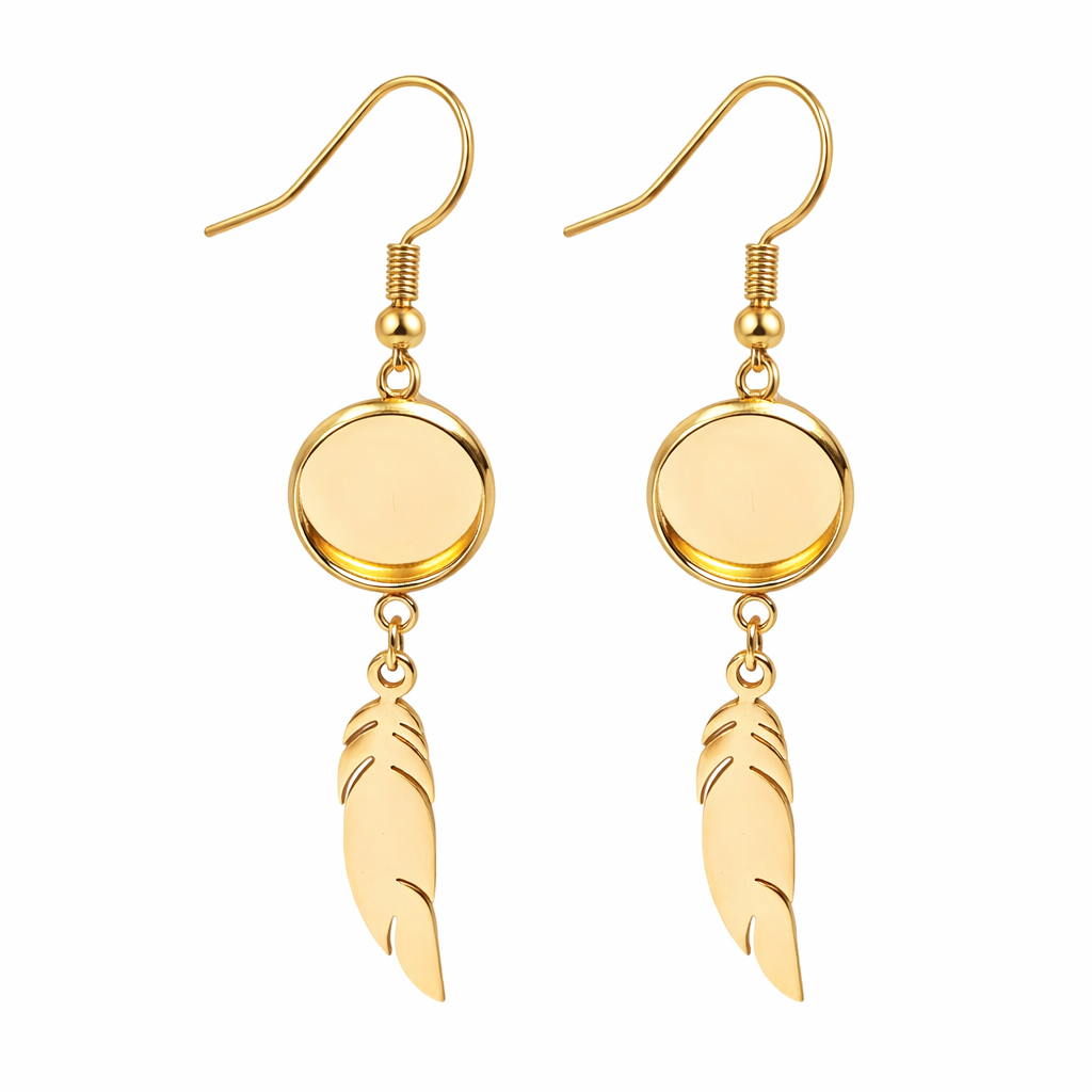 1 Paire de Support Boucle d'Oreille en Acier Inoxydable Doré pour Cabochon 12mm