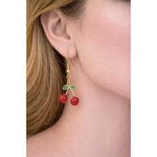 Breloque Cerise 3D en Acier Inoxydable Doré et Émail 16x15mm