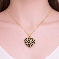 Breloque Coeur en Émail Noir et Zircon Métal Doré 23x20mm
