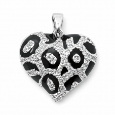 Breloque Coeur en Émail Noir et Zircon Métal Argenté 23x20mm pour la Création de Bijoux Fantaisie - DIY