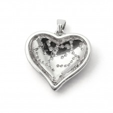 Breloque Coeur en Émail Noir et Zircon Métal Argenté 23x20mm