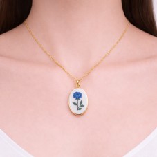 Breloque Fleur Bleue 3D en Émail Métal Doré 25x14mm