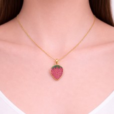 Breloque Fraise 3D en Émail Métal Doré 20x14mm