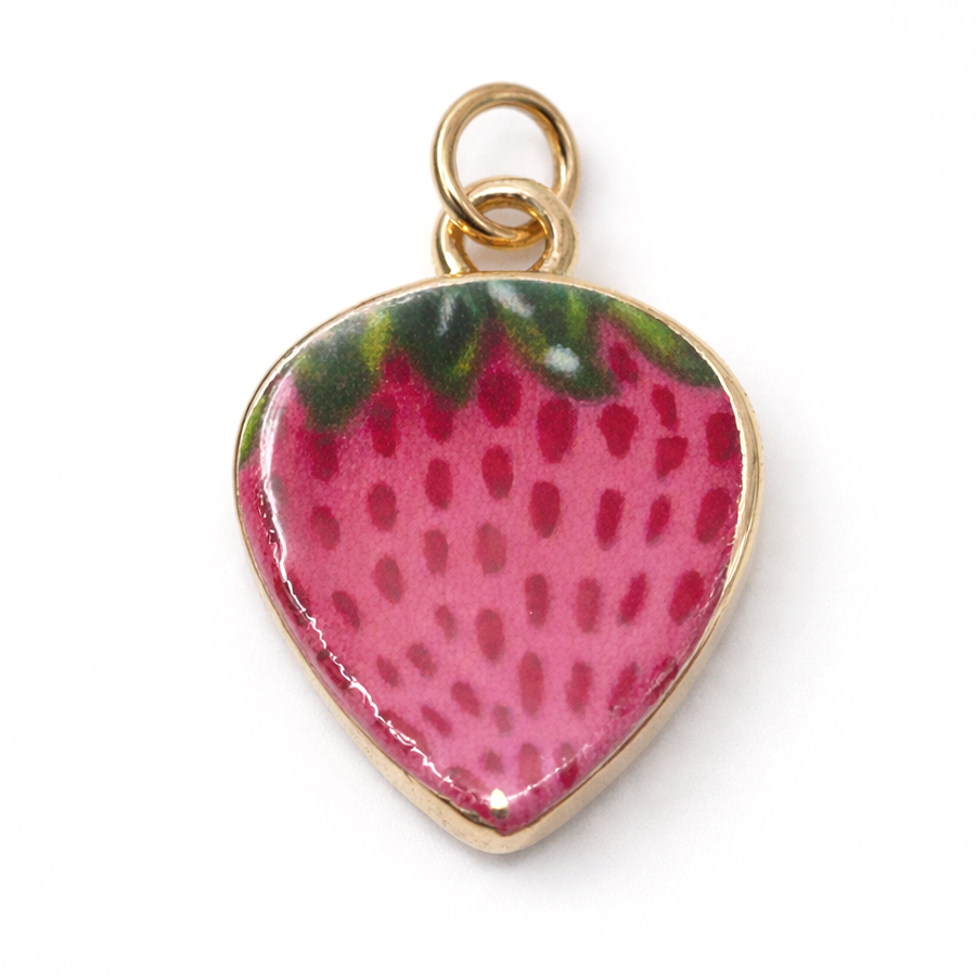 Breloque Fraise 3D en Émail Métal Doré 20x14mm