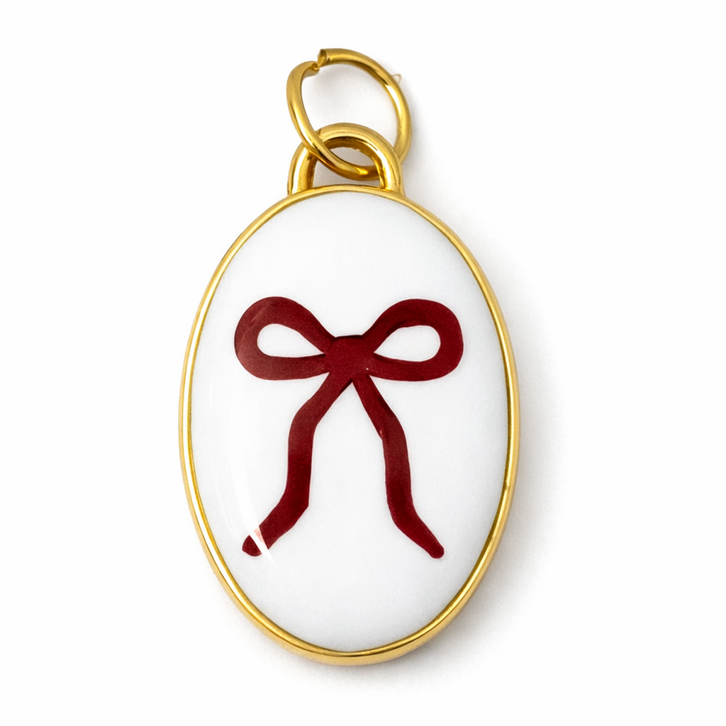Breloque Noeud Rouge en Émail Métal Doré 26x14mm
