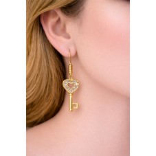 Breloque Clé en Acier Inoxydable Doré avec Strass 19x9mm