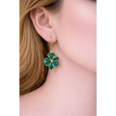 Breloque Fleur Stylisée en Émail Vert Acier Inoxydable Doré 32x25mm