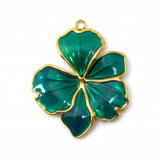 Breloque Fleur Stylisée en Émail Vert Acier Inoxydable Doré 32x25mm pour la Création de Bijoux Fantaisie - DIY