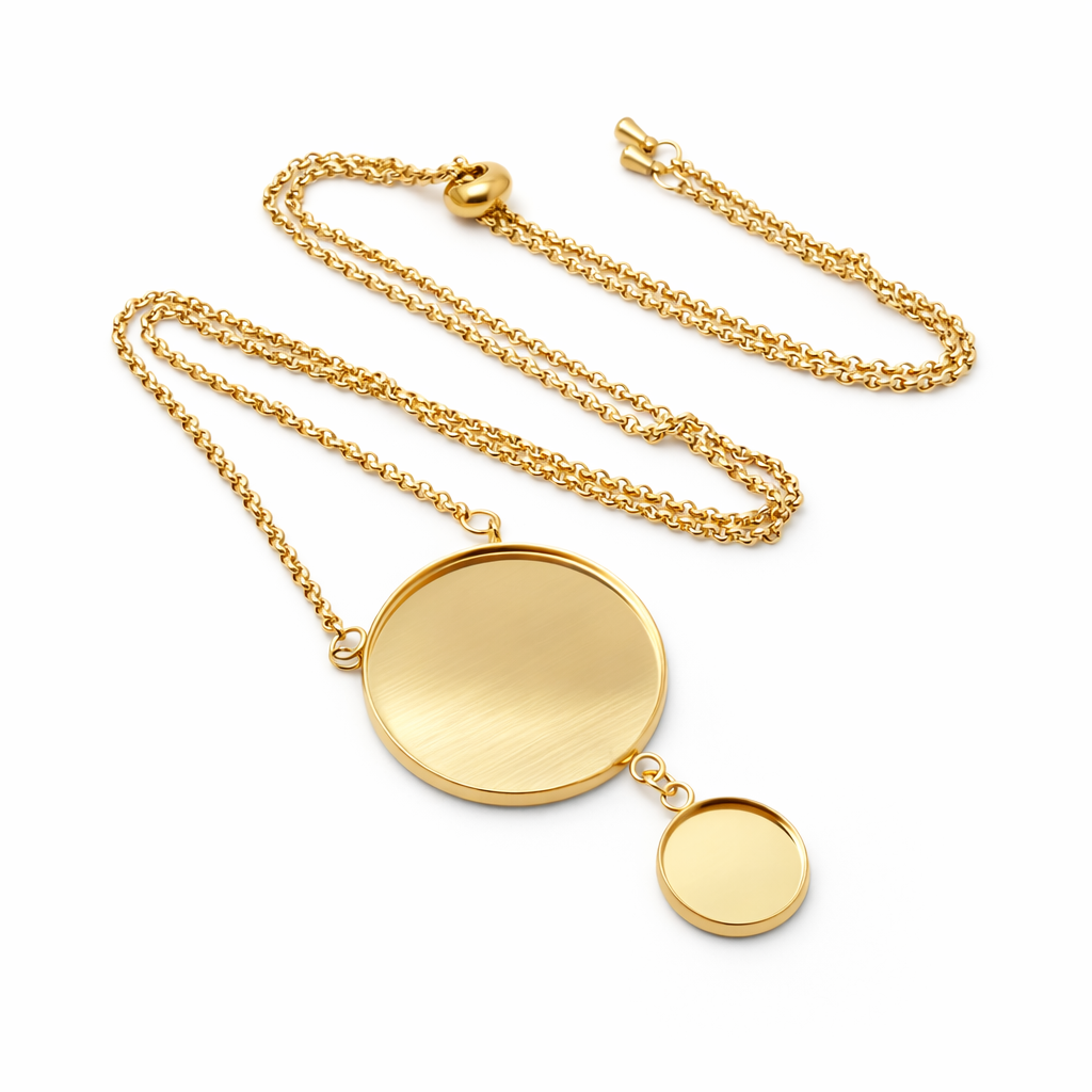 Collier pour Cabochon 25 et 12mm Chaîne 1,5mm en Acier Inoxydable - 65cm Long